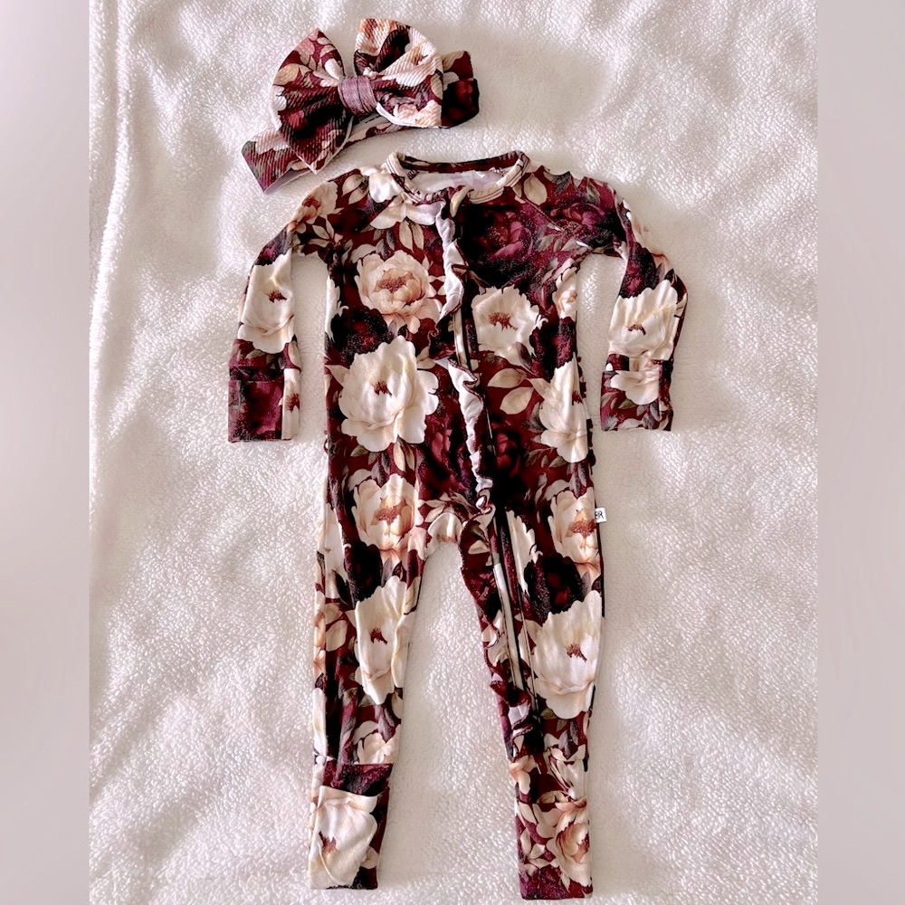 2for1 set: Bums & Roses Ruffle Your Petals Romper & Biggie Bow
